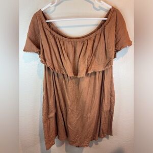 Free People Boho Brown Ruffled Relaxed‎ Cotton Tunic Size S